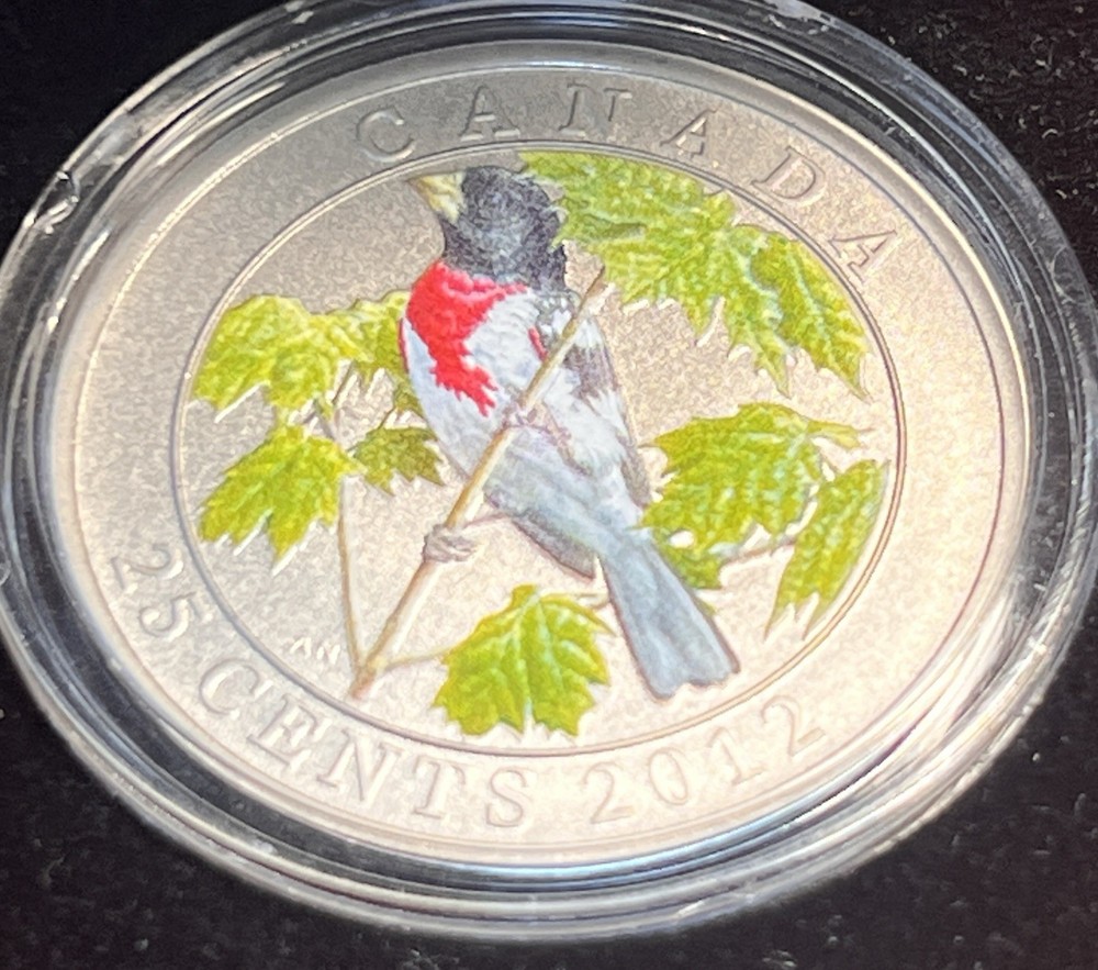 2012 CANADA QUARTER ROSE BREASTED GROSBEAK BIRD W/COA
