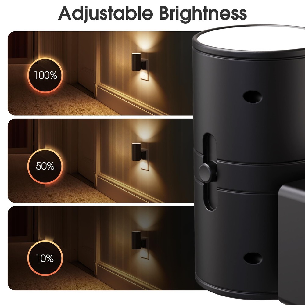 Briignite Night Lights Plug into Wall, Modern LED 2 Pack, Black-3000K
