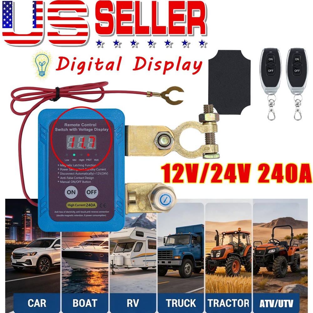 Remote Battery Disconnect Switch 12V240A Voltage Kill Switch w/ Digital Display