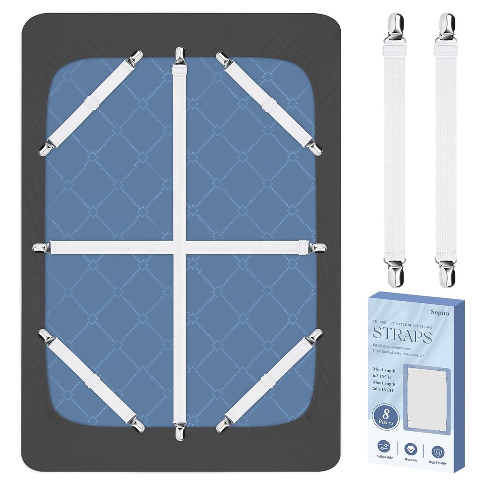 Bed Sheet Fasteners, 8 Pcs Adjustable Max Stretches to 26.8 in Holder Straps...