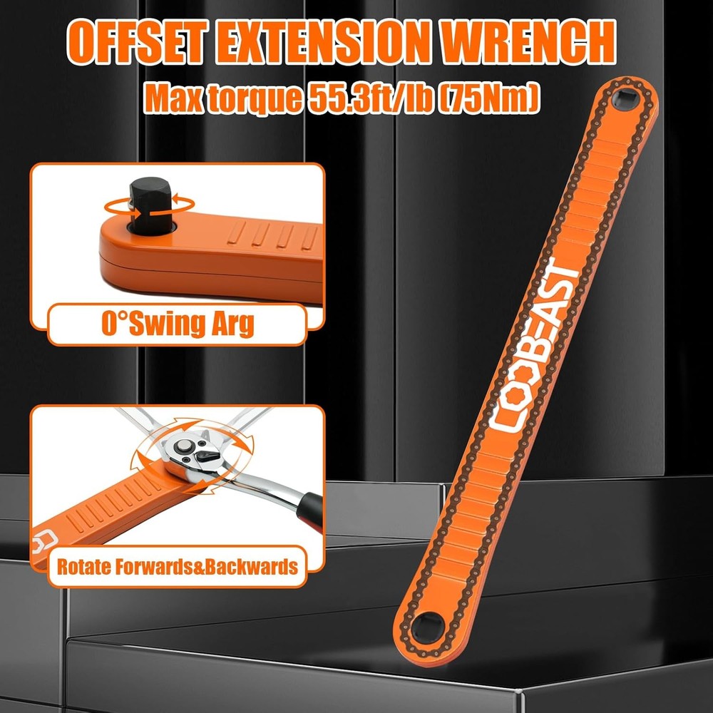 3/8 inch offset extension wrench Impact Ready Socket Wrench Extender Tool with V