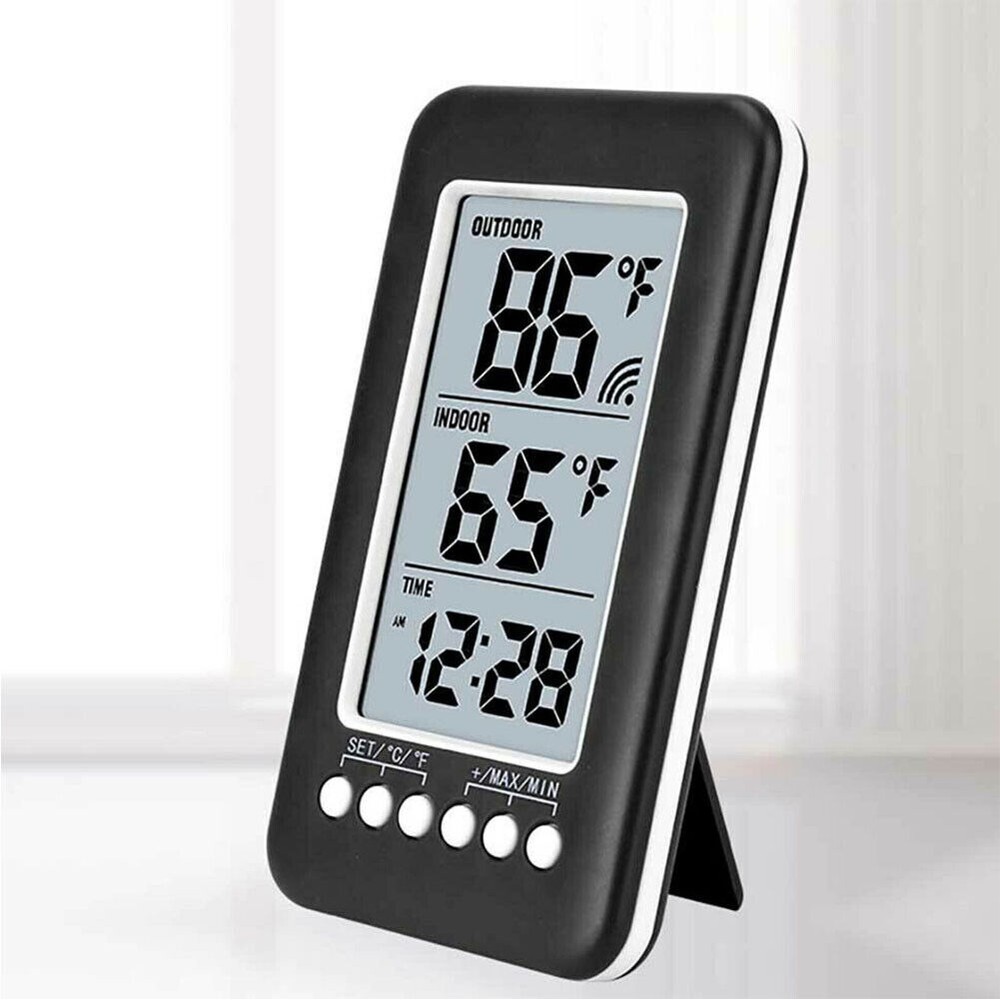 Digital Thermometer Clock Indoor/OutdoorTemperature Wireless Transmitter Meter