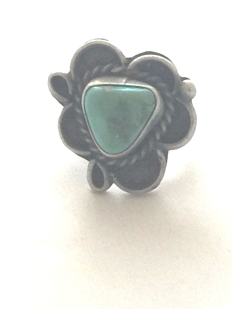 Vintage Sterling Native American Triangular Navajo Turquoise Ring Size 4 6.9g