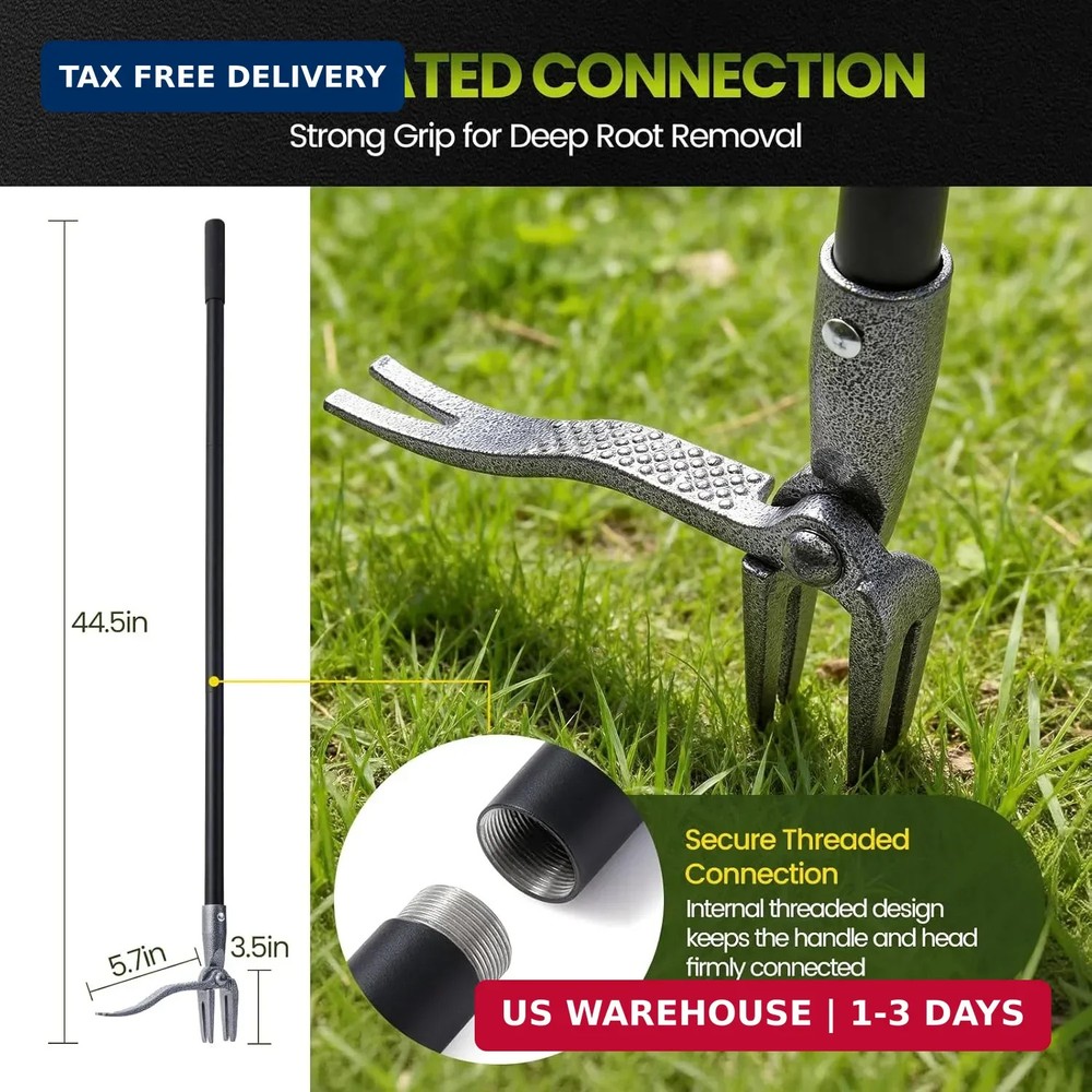 Weed Puller, Stand Up Weed Puller Tool with Steel Long Handle, 4 Claw Steel Head