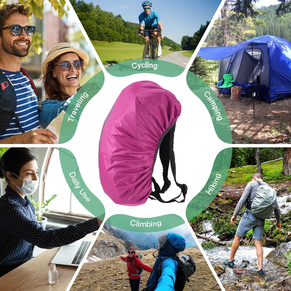 55L-65L Backpack Rain Cover with A Vertical Reflective Strap [Rose Red]