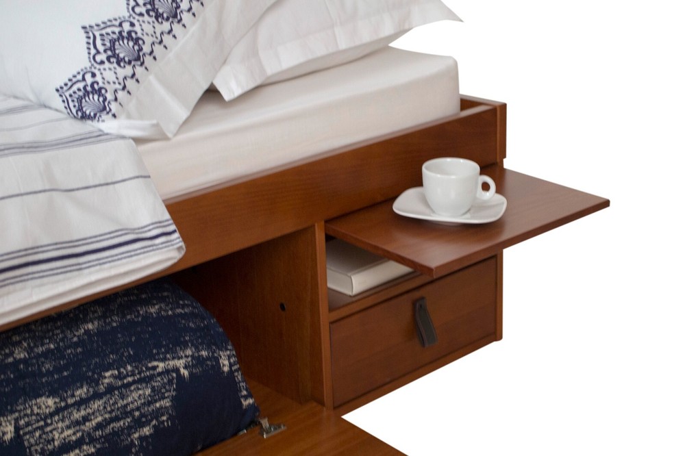 Memomad Bali Bed - Twin Size Storage Platform Bed Frame with Drawers (Caramel)