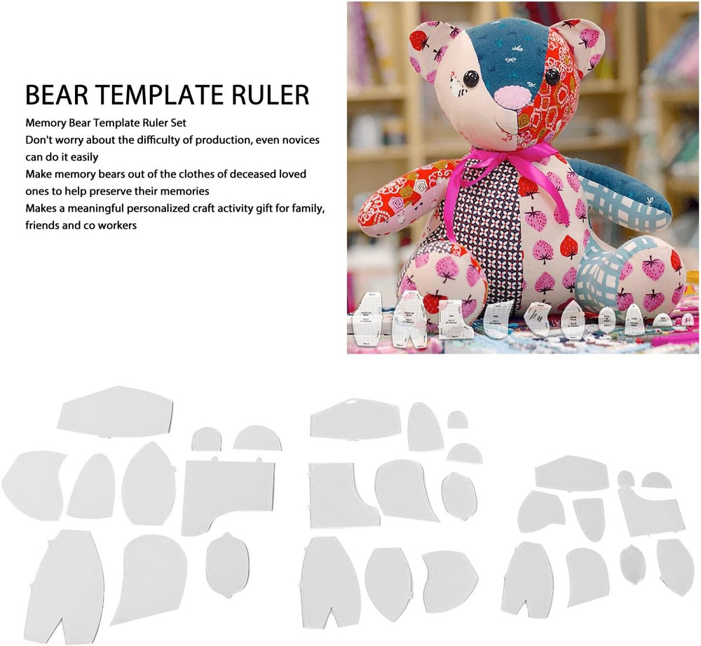 30 Pcs Memory Bear Sewing Patterns Template Set with Rulers for Beginners