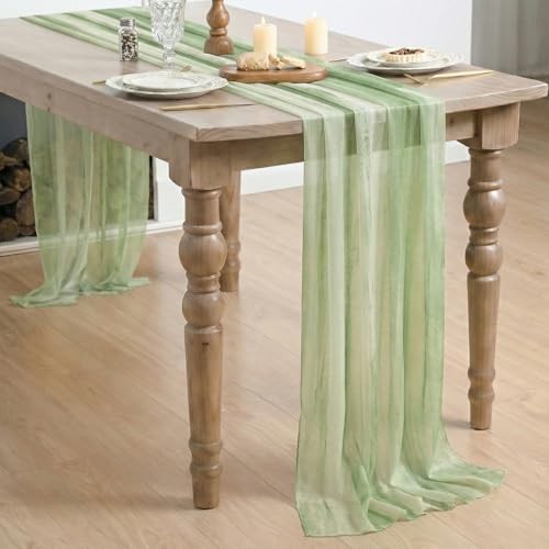 Boho Stripes Spring Chiffon Table Runner 120 Inches 28" x 120" Green