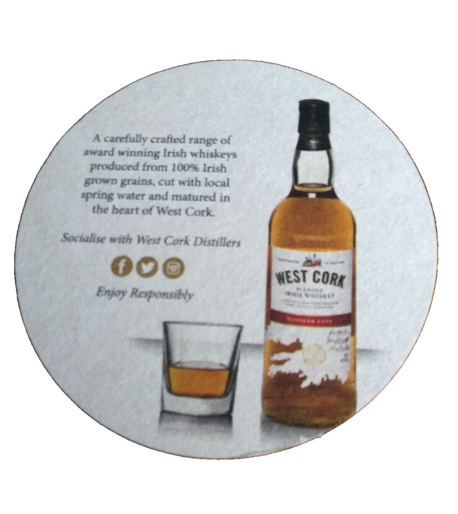 West Cork Irish Whiskey vintage paper Coaster