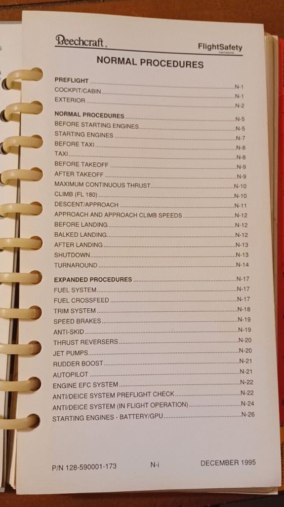 Beechjet 400 flight safety training manual, Pilots checklist, Emergency & Normal