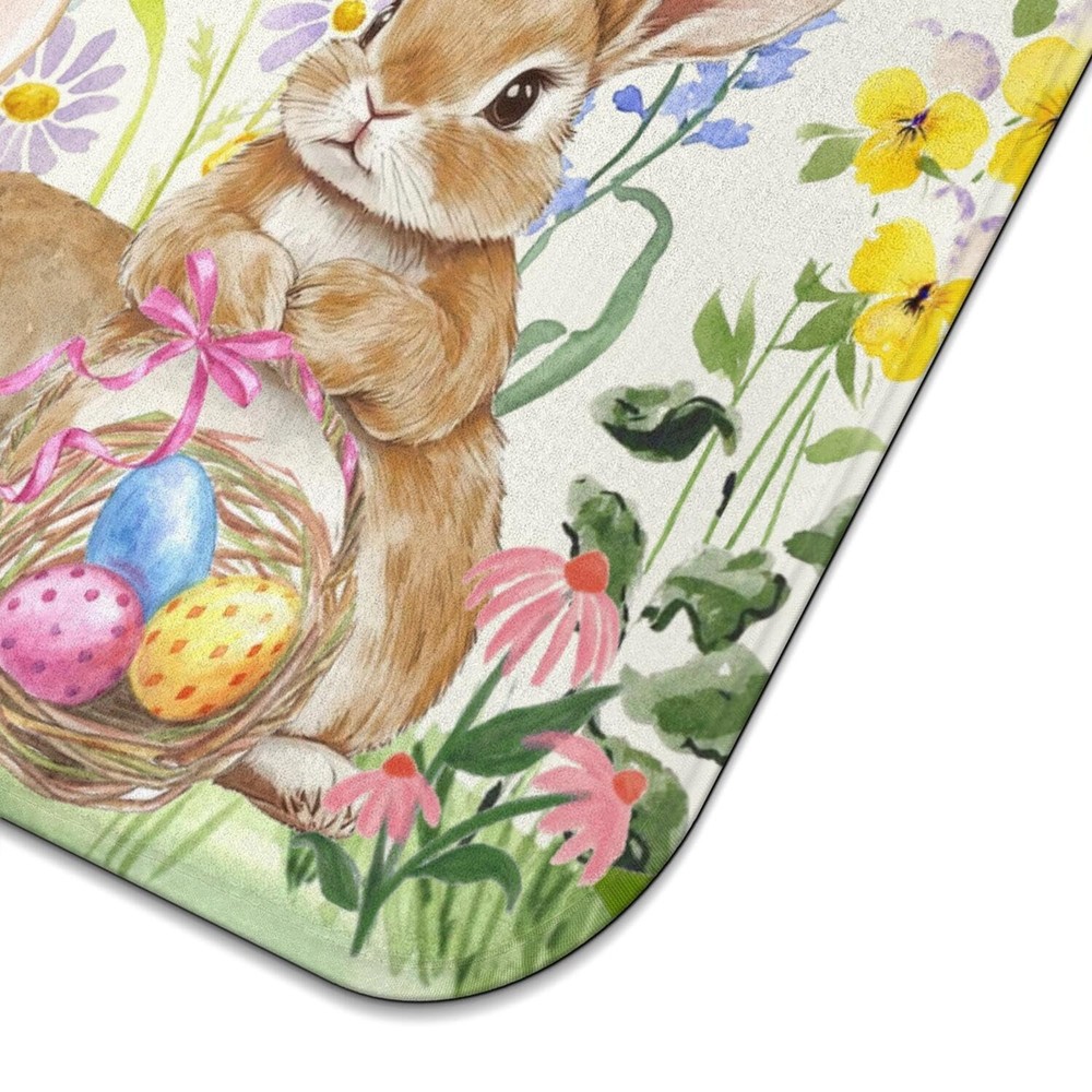 Easter Dish Drying Mat for Kitchen Counter,Cute Bunny Spring Florals Microfib...
