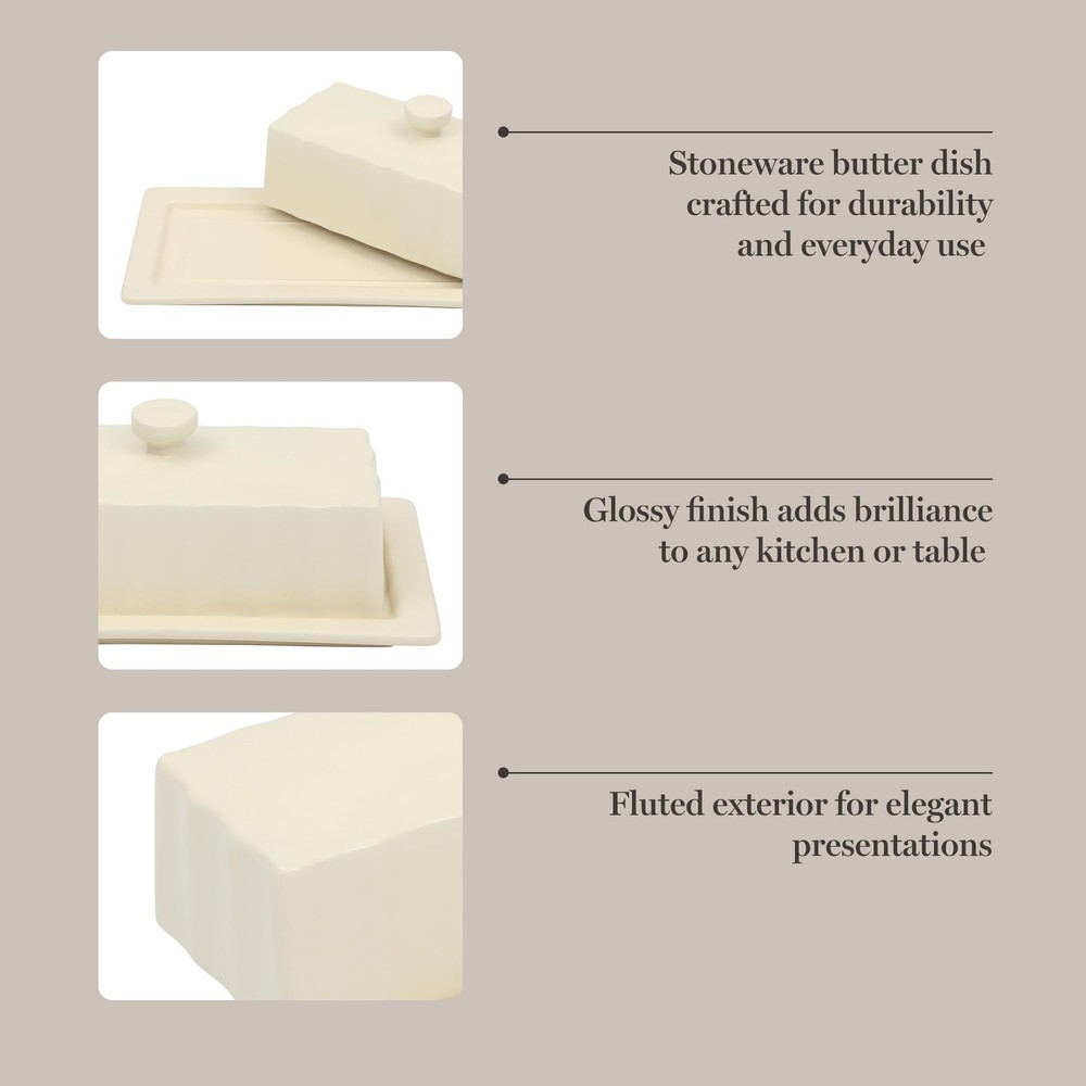 Broadbrook Stoneware Butter Dish with Lid, Rectangular Covered Butter Keeper,...