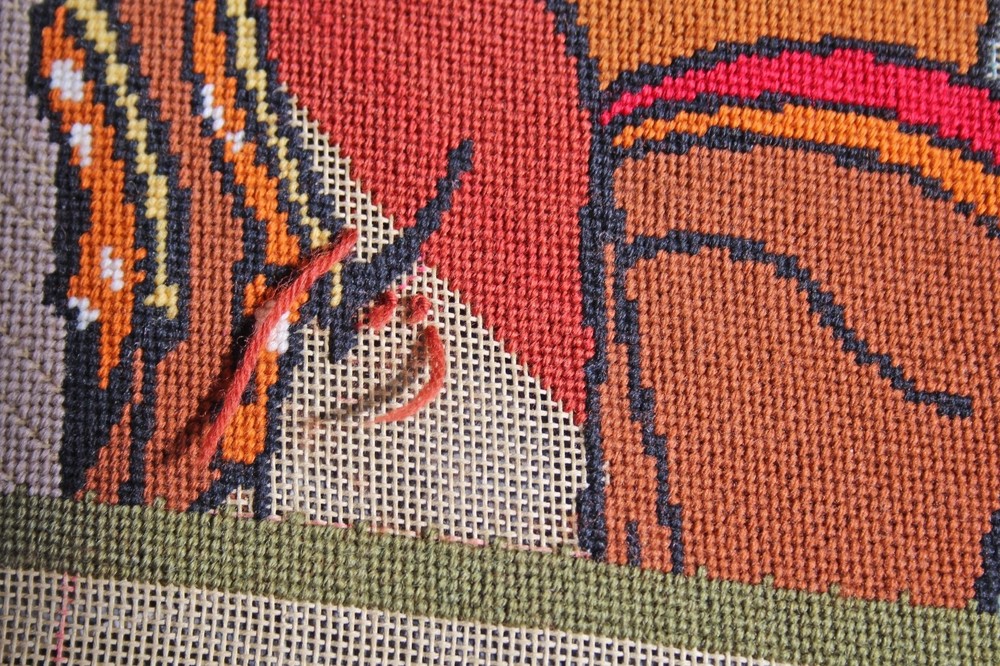VNTG Needlepoint Geisha Panel To Complete 14 x 13.5"