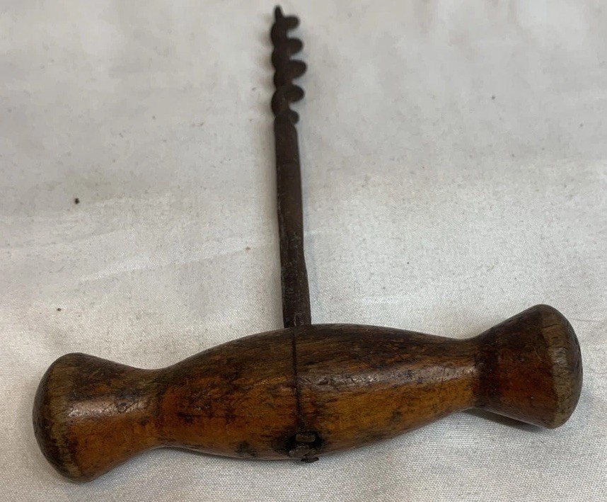 Antique Primitive Corkscrew With Wood Handle