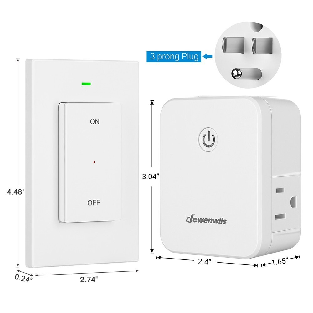 DEWENWILS Remote Control Outlet, Wireless Light Switch with 2 Side Outlets