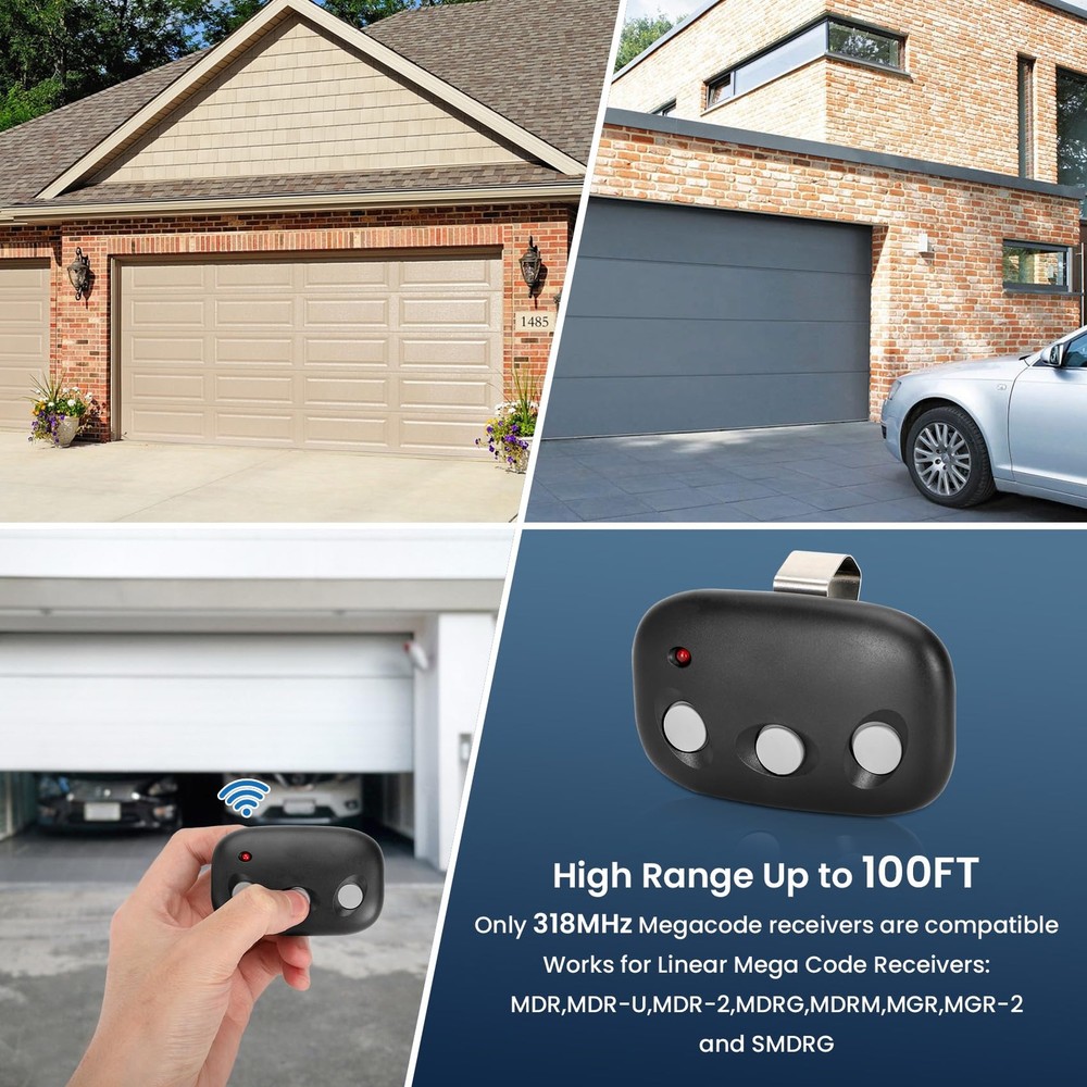 3Pcs Garage Door Remote for Linear Megacode MCT-3 DNT00089 (3 Button)
