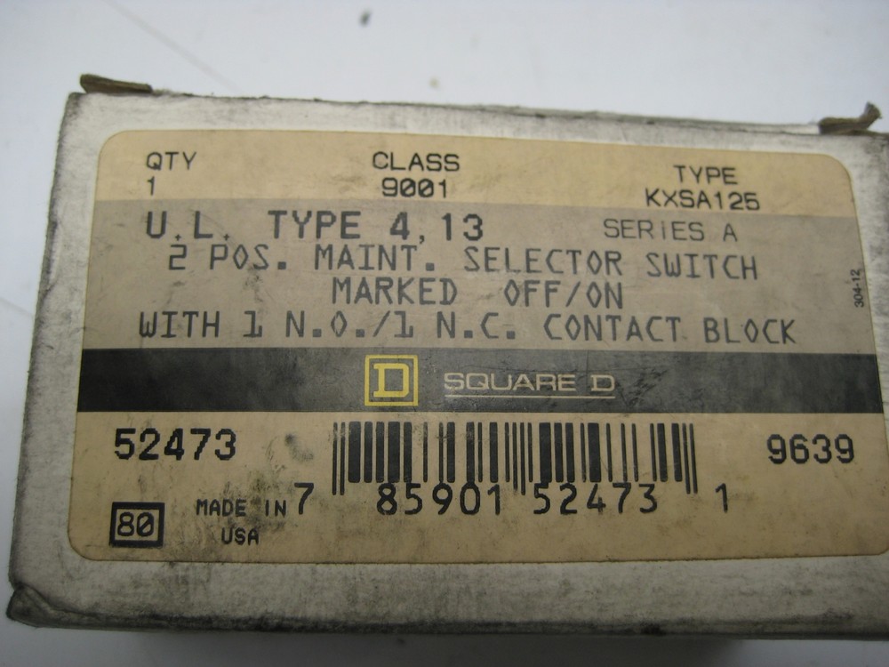 SQUARE D 9001KXSA125 SELECTOR SWITCH NSMP