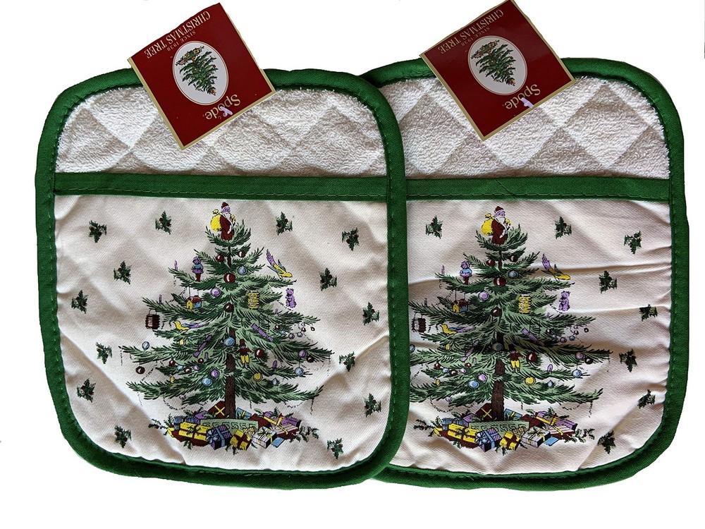 2 Pc Christmas Tree Pot Holders Oven Mitt Square Bundle