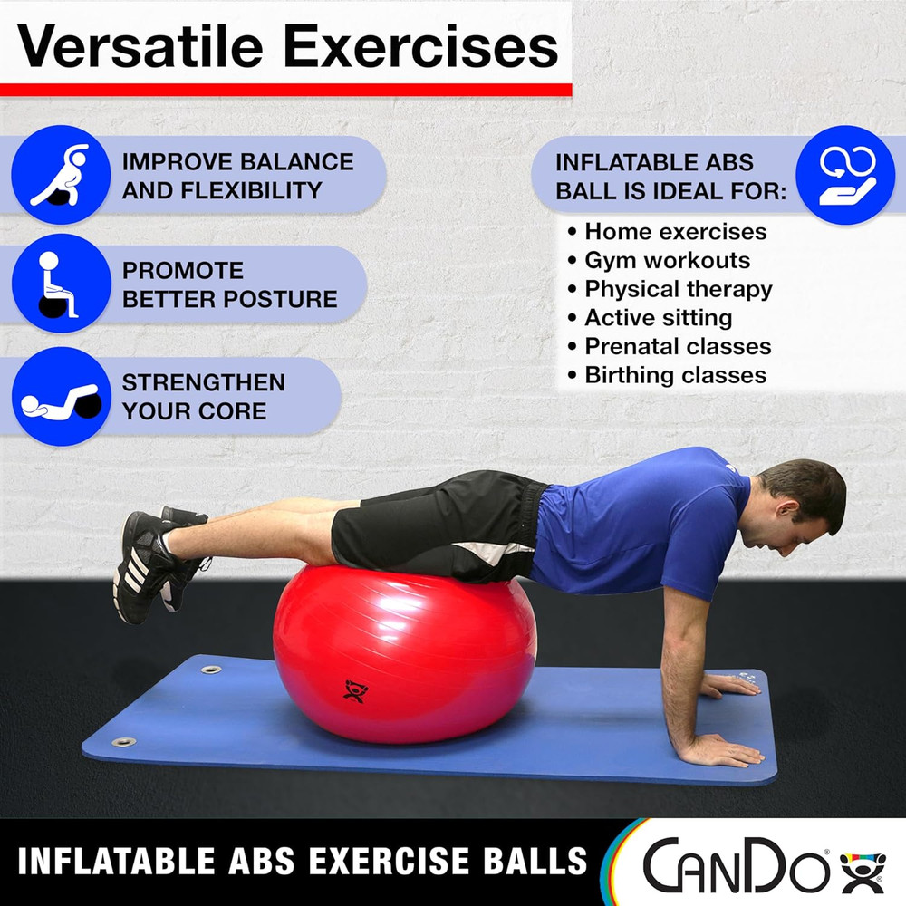 Inflatable Exercise Ball - Red 29.5", Durable Extra Thick Non-Slip Stability Bal