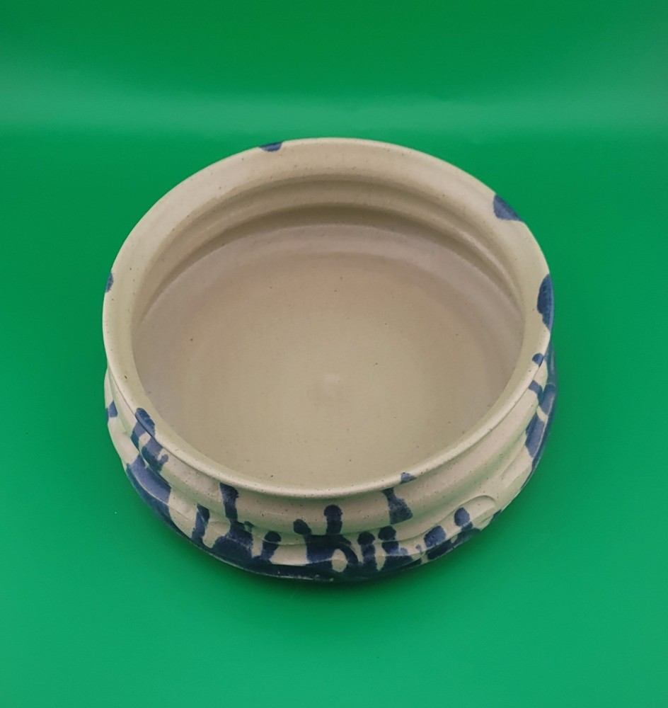 Signed Pottery Glaze Shallow Planter Blue Home Decor