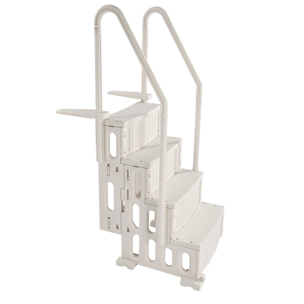 Rounded Grip 4-Step Pool Steps 400lb Max 48-54in Double Handrail