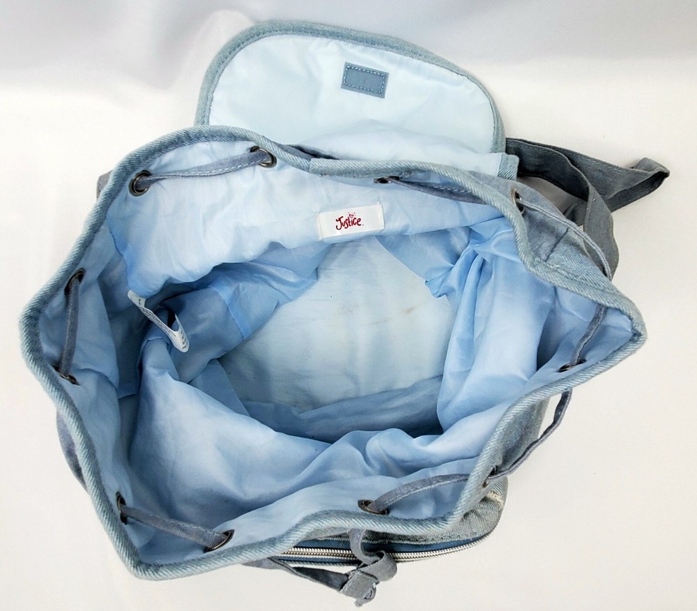 JUSTICE Distressed Denim Unicorns Rainbow Happy Flip Sequins Backpack Pre-owned