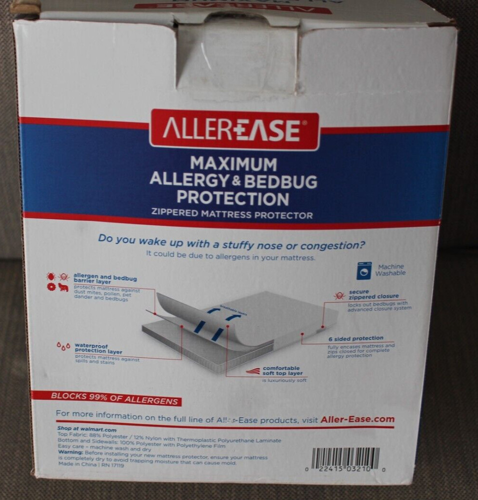 New Twin ALLEREASE Max Allergy & Bedbug Protection Zippered Mattress Cover BNIB