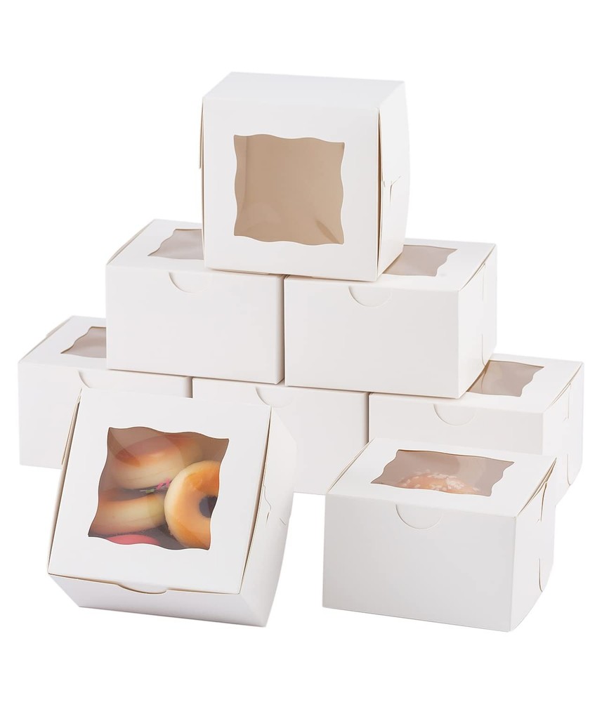 100pcs Paper Cookie Boxes With Window Small Bakery Boxes 4x4x2.5 Inches Mini Cak