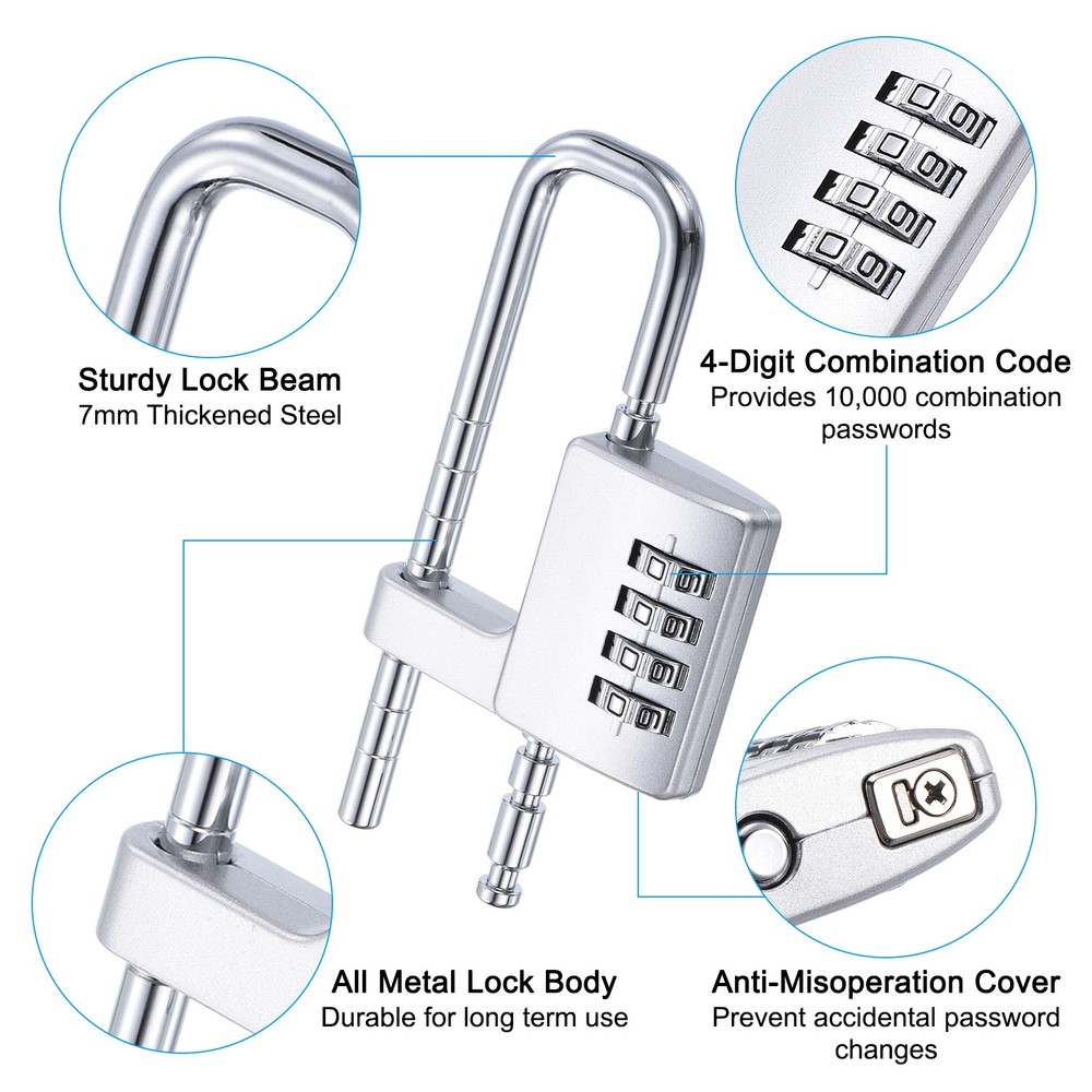 Cabinet Password Padlock Adjustable Long Shackle Lock 4-Digit Combination Silver