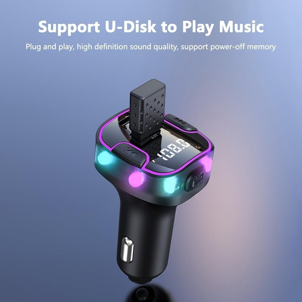Multi-Functional Bluetooth FM Transmitter with Fast Charging & Ambient Lighting