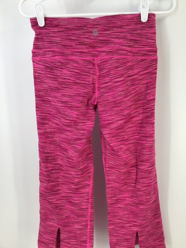 Athleta Crop Leggings split hem womens Size Large pink stripe