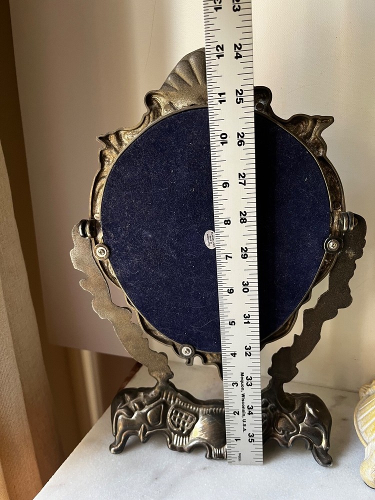 Vintage Mirror Silver Plated Swing Adjustable Vanity Cherubs & Clam Shell
