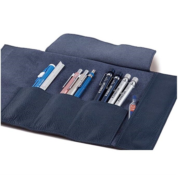 Steadler pen case leather Navy Black Brown 100% Authentic