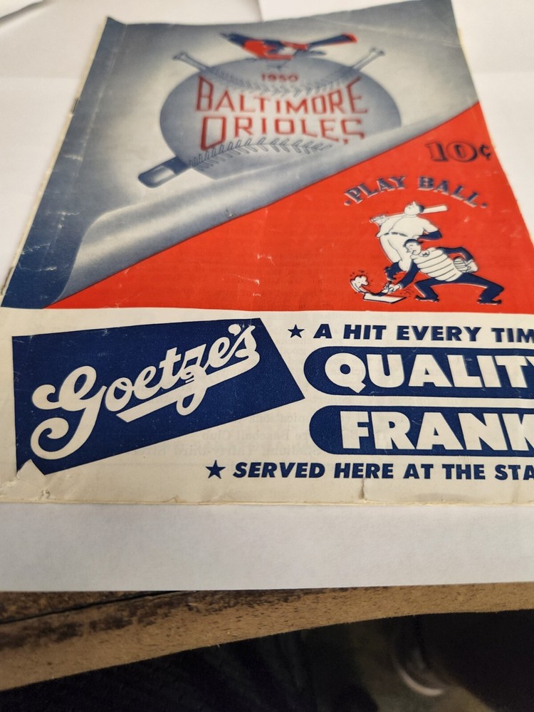 1950 BALTIMORE ORIOLES SCORE PROGRAM GOETZERS PLAY BALL