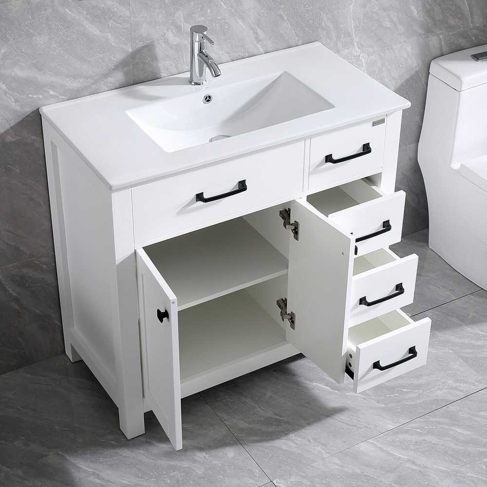 36" Bathroom Vanity Cabinet Undermount Ceramic Sink Shaker Vanity Free Standing
