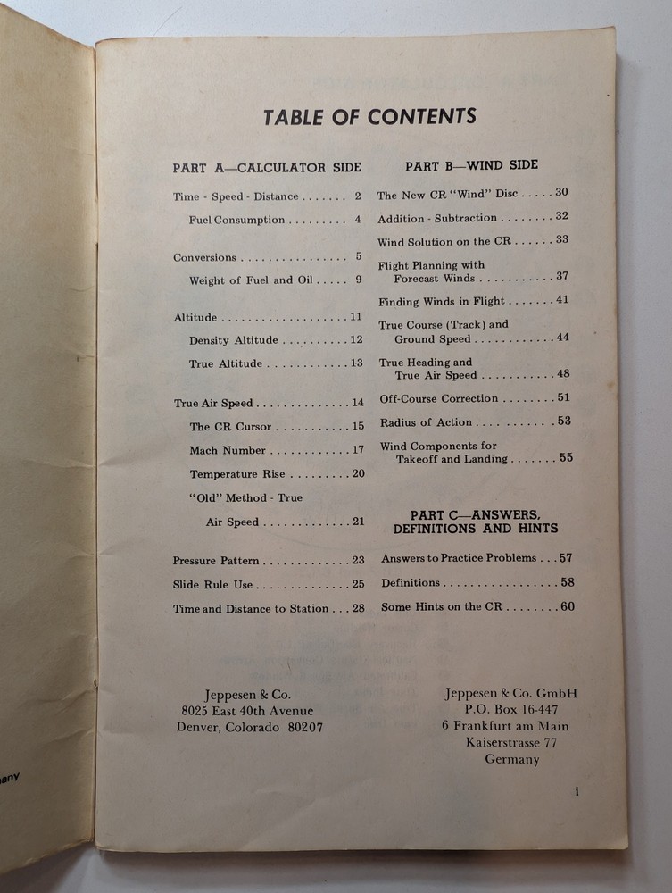 Pilot ~ VINTAGE 1974 JEPPESEN PROFESSIONAL FLIGHT COMPUTER INSTRUCTION HANDBOOK