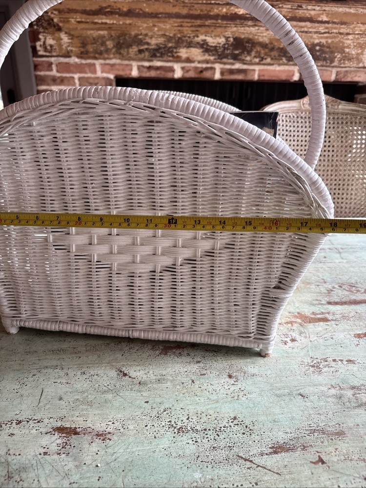 Vintage White Wicker Magazine Rack Storage Stand