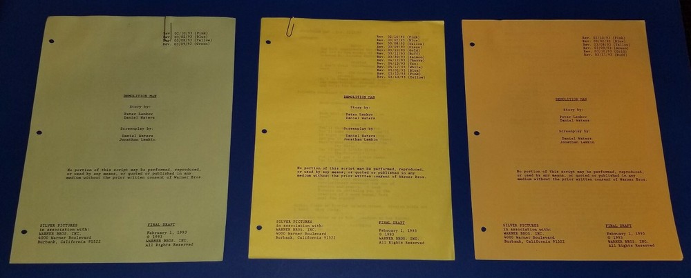 DEMOLITION MAN 1993 original script revisions SYLVESTER STALLONE SNIPES BULLOCK
