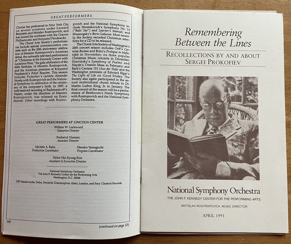 Soprano Tamara Sinyavskaya Autographed Program (The National Symphony Orchestra)