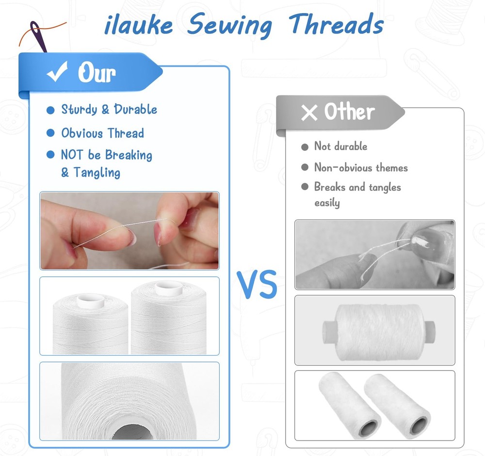 Sewing Thread - 1000 Yard White Polyester Thread for Hand Quilting and Sewing...