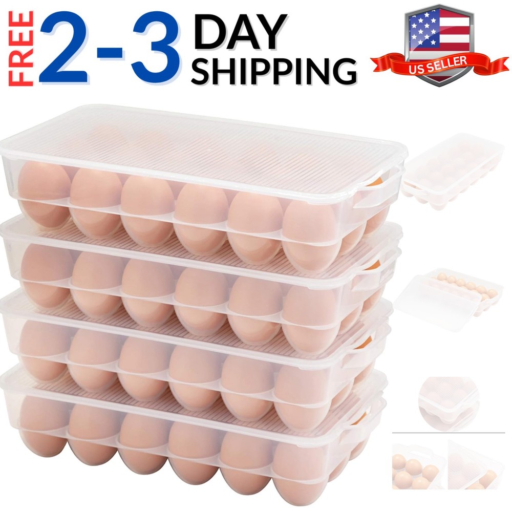 Covered Egg Holder,Egg Storage for Refrigerator,Fits 18 Eggs,Pack of 4