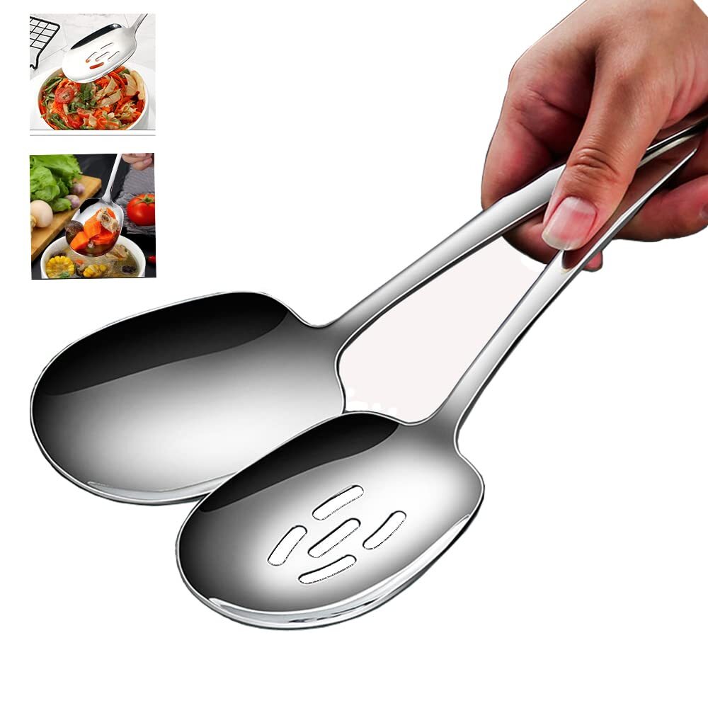 X-Large Serving Spoons Set Stainless Steel Slotted & Serving Spoon 9.8" 2-Pack