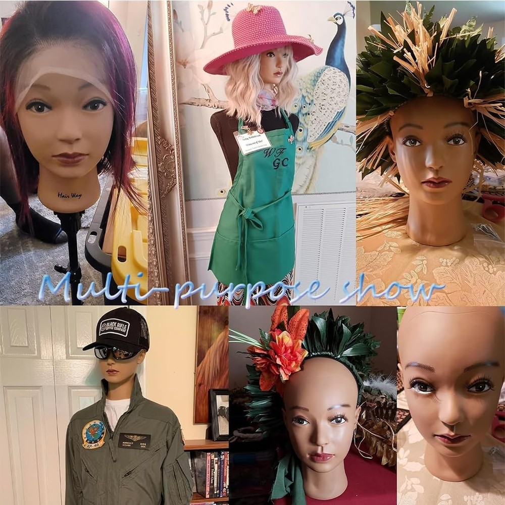 Display Doll Head for Wigs Making - Black 21.5 Inch