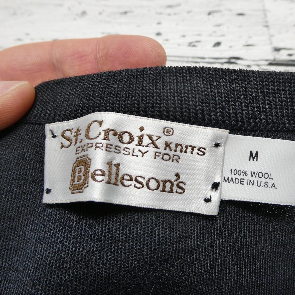 St. Croix Knits Sweater Mens Medium Black 100% Wool V Neck Pullover Made USA