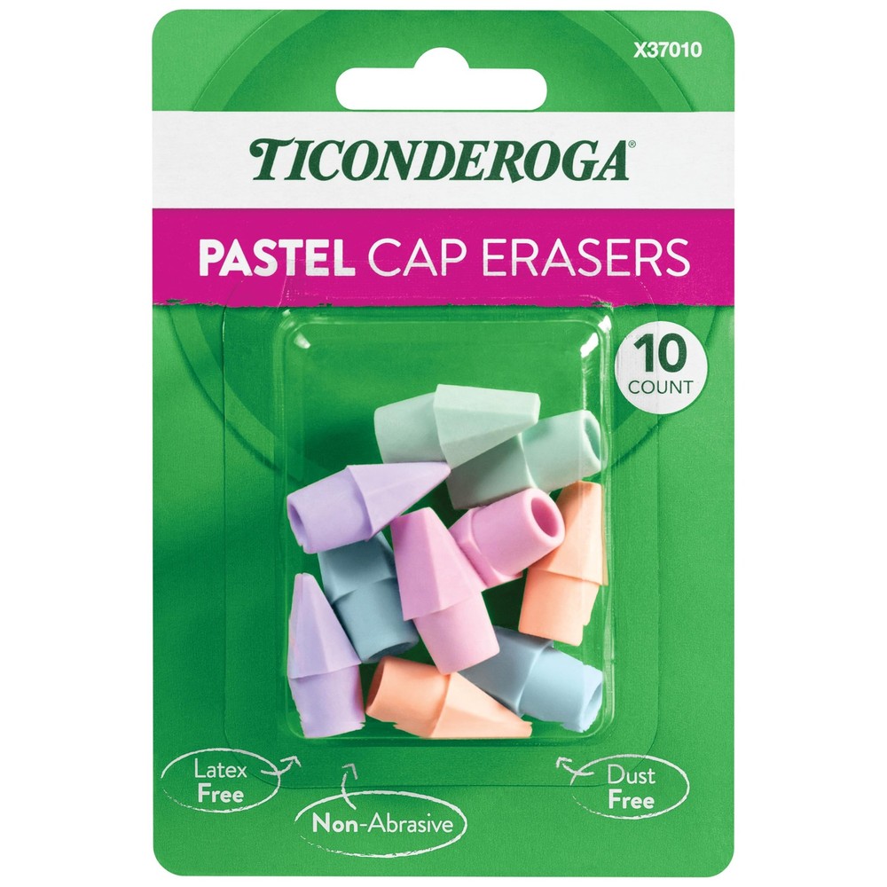 Pencil Cap Erasers, Assorted Pastel Colors, 10 Count