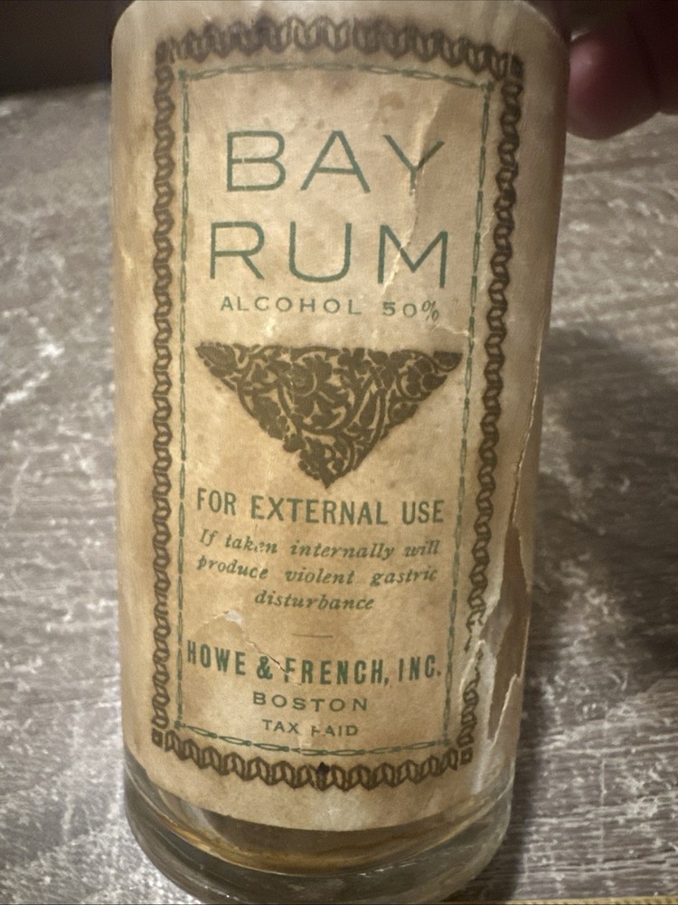 Vintage Bay Rum Cologne Aftershave Howe & French Paper Label Bottle
