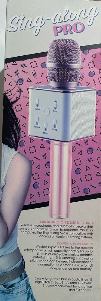 SING ALONG PRO WIRELESS BLUETOOTH  KARAOKE HANDHELD PINK MICROPHONE