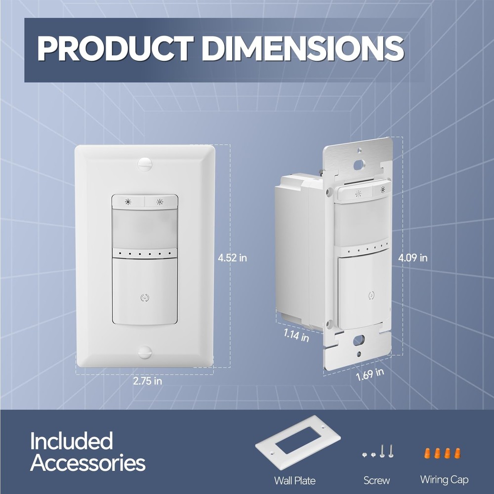 Motion Sensor Dimmer Light Switch, in-wall Electronic Dimmer with PIR Infrare...