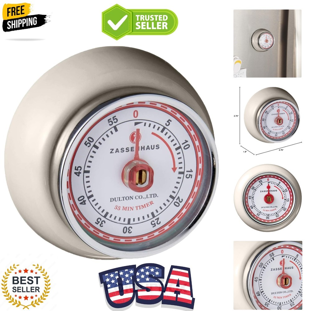 Magnetic Retro Kitchen Timer, Classic Mechanical Cooking Timer Cream