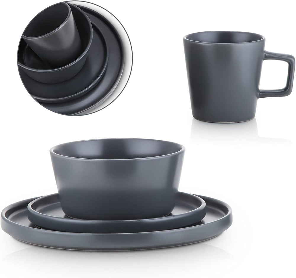 32 Piece Stoneware Dinnerware Set, Service for 8, Gray Matte